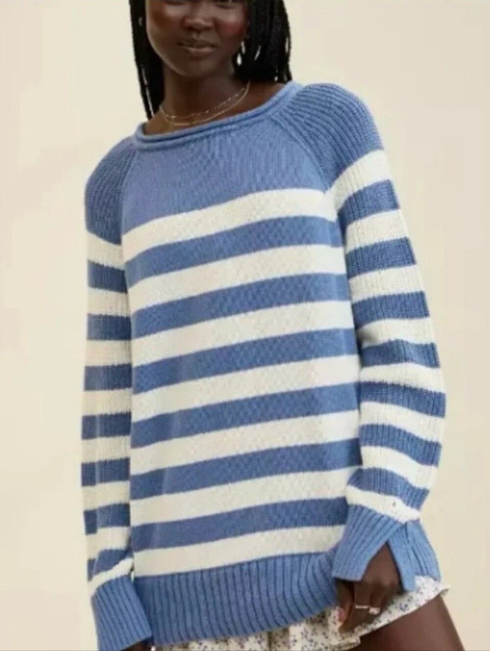 Aerie Bistro Striped Sweater Women Size Medium New Nautical Blue